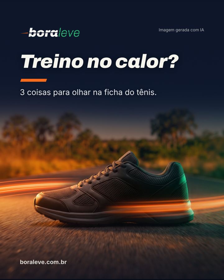 Capa do guia Correr no calor: o que olhar no tênis e na meia. Imagem gerada com IA.