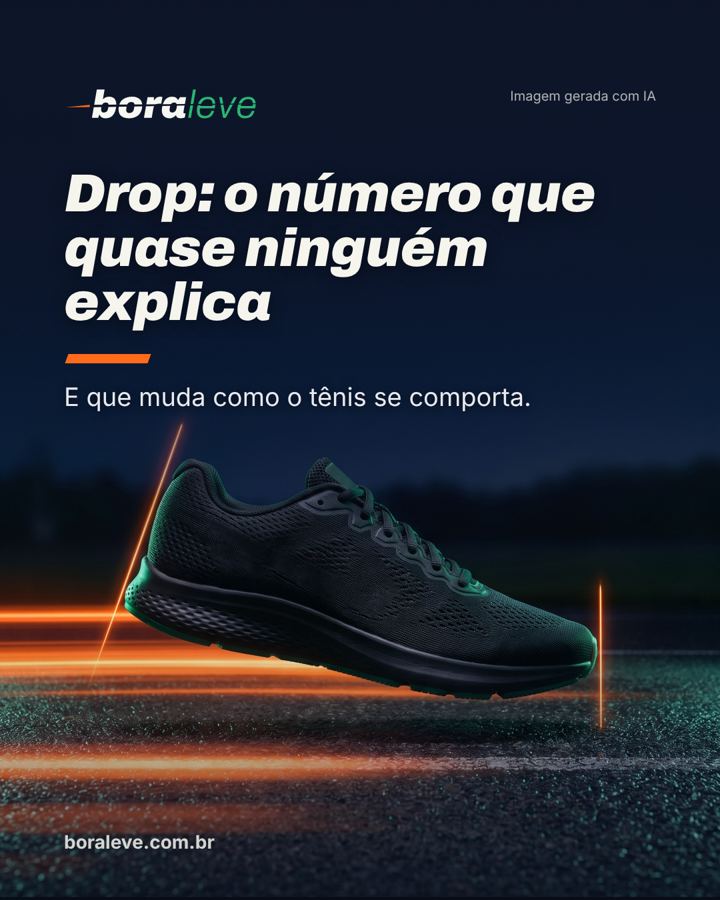 Capa do guia Drop do tênis de corrida: o que é e como escolher. Imagem gerada com IA.