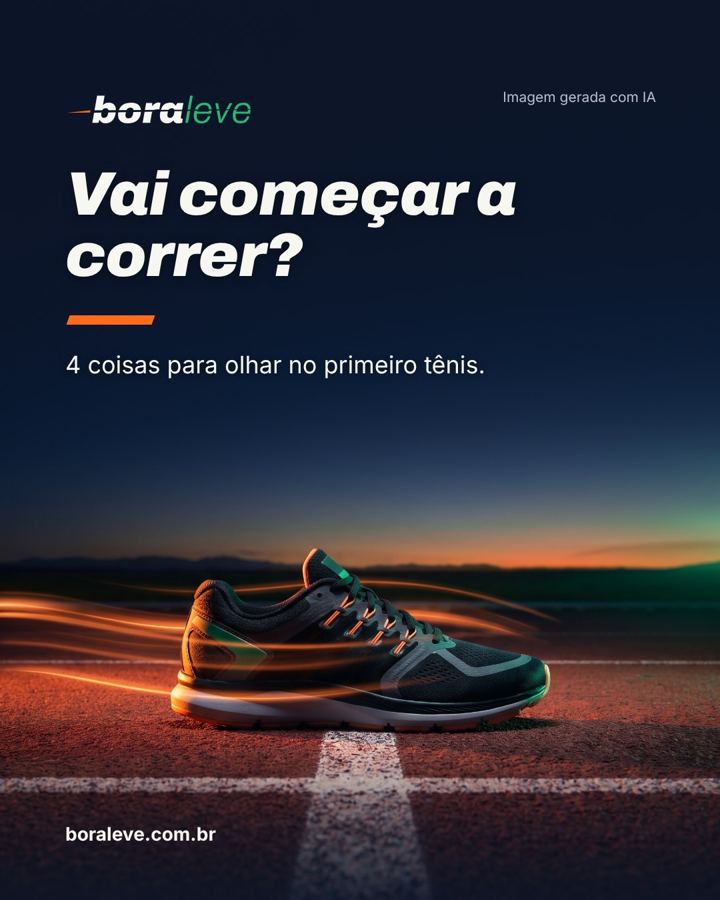 Capa do guia Primeiro tênis de corrida: 4 pontos para olhar antes de comprar. Imagem gerada com IA.